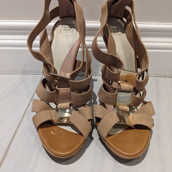 Herve Leger straps high heels Sandal Shoes in Beige with gold heel size 38 - Picture 9 of 10
